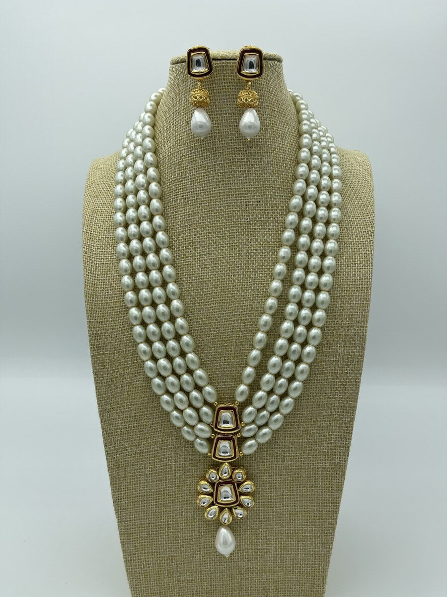 Pearl Multi-Strand Long Necklace - side view | Necklace Set by Adornly Designs