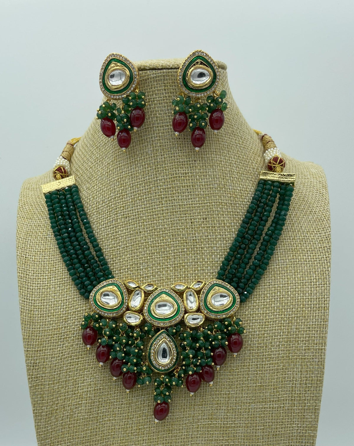 Festive Green and Maroon Necklace | Necklace by Adornly Designs