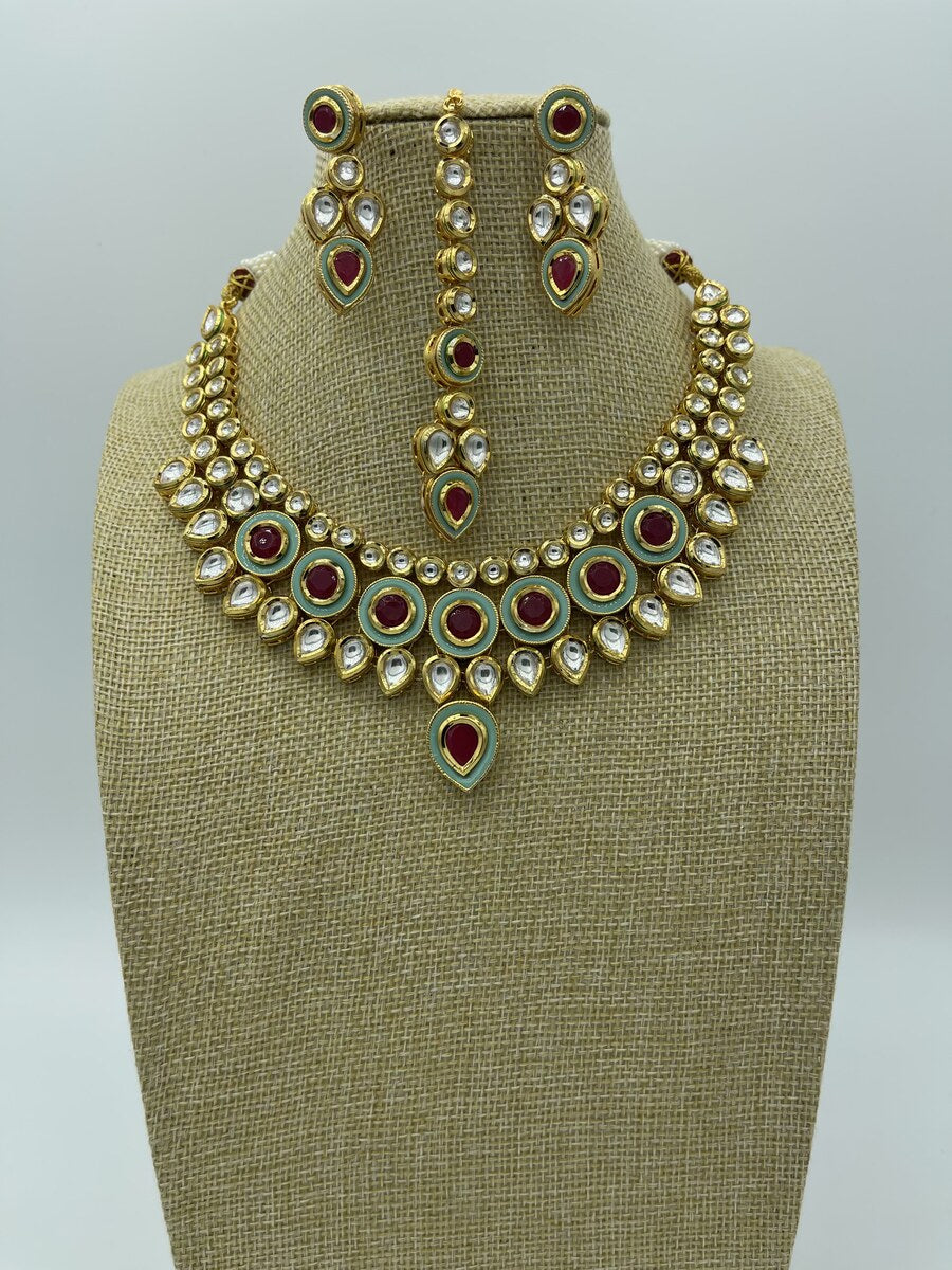 Kundan Multi-Stone Necklace Set - side view | Necklace Set by Adornly Designs