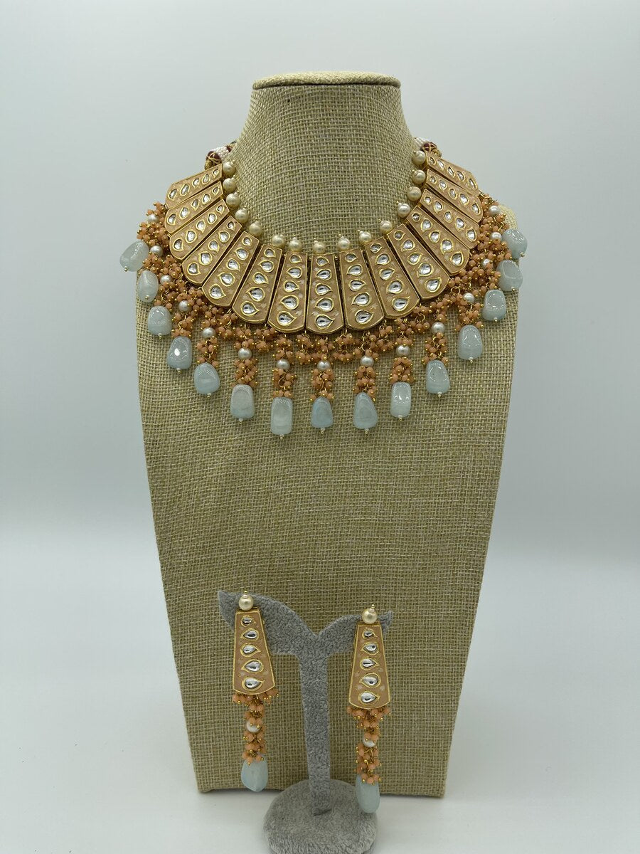 Fan Kundan Choker Set - side view | Necklace Set by Adornly Designs