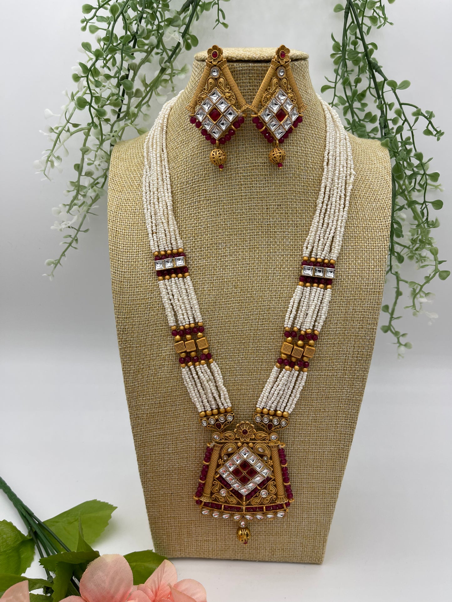 Maroon Navratri Necklace | Necklace by Adornly Designs