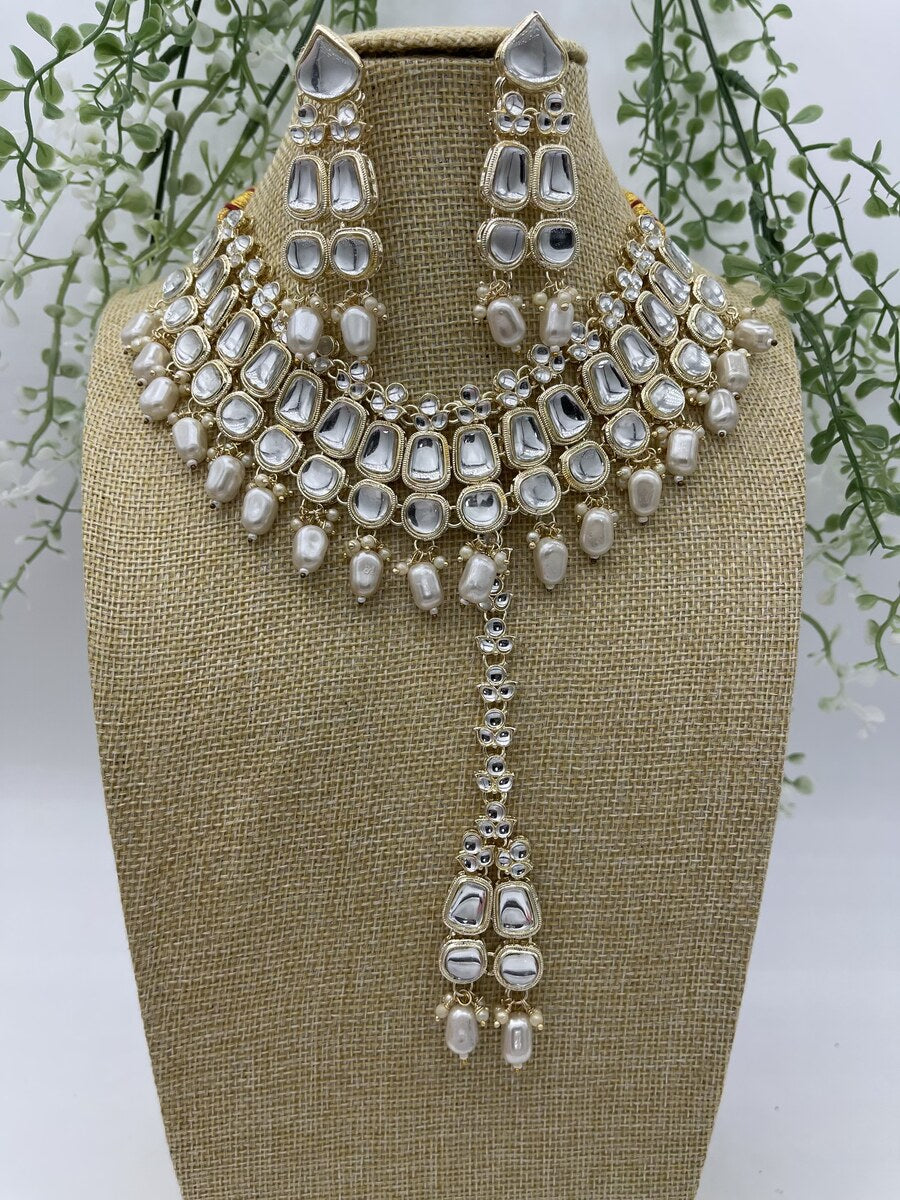 Silver Kundan Bridal Choker - side view | Necklace Set by Adornly Designs