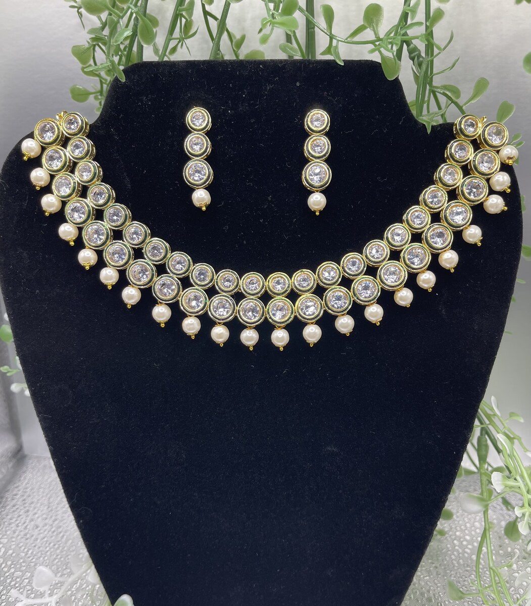 Kundan Pearl Drop Choker - image 4 | Necklace Set by Adornly Designs