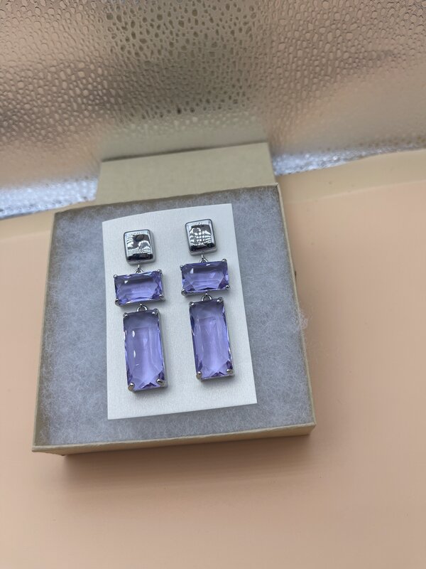 Amethyst Lavender Rectangle Drop Earrings - side view | Earrings by Adornly Designs