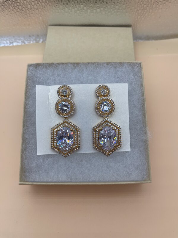 Gold Hexagonal Crystal Dangle Earrings - side view | Earrings by Adornly Designs