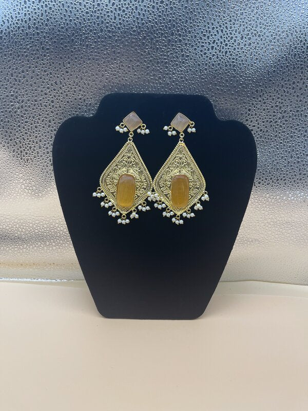 Gold Meenakari Diamond Medallion Earrings - side view | Earrings by Adornly Designs