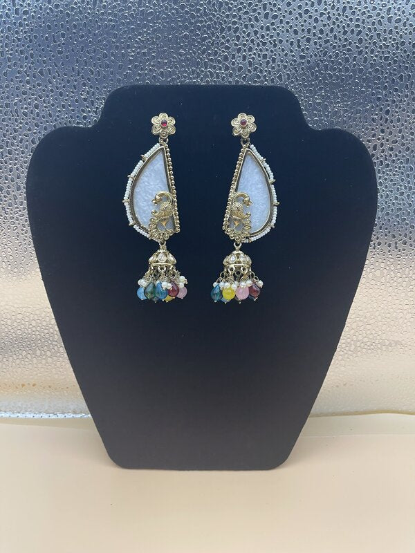 Gold Meenakari Teardrop Jhumka Earrings - side view | Earrings by Adornly Designs
