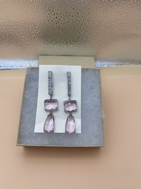 Rose Quartz Teardrop Crystal Earrings | Earrings by Adornly Designs