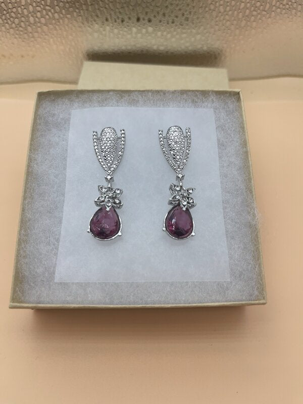 Silver Amethyst Crystal Drop Earrings | Earrings by Adornly Designs