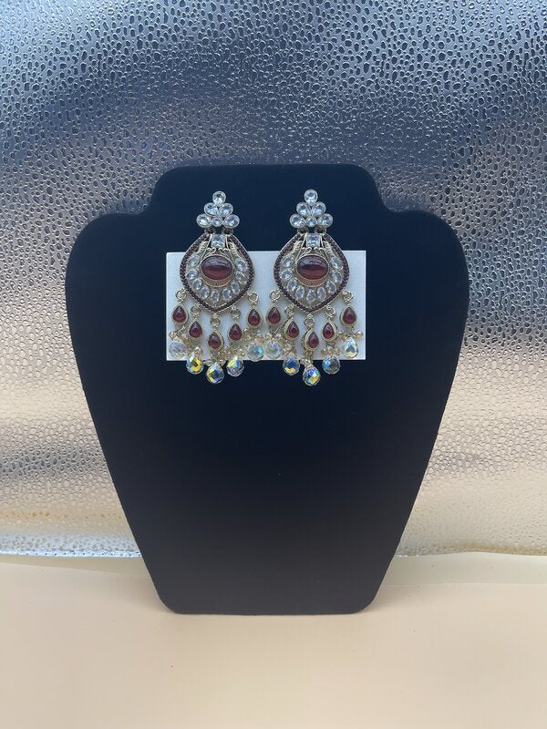 Silver Kundan Chandbali Drop Earrings - side view | Earrings by Adornly Designs