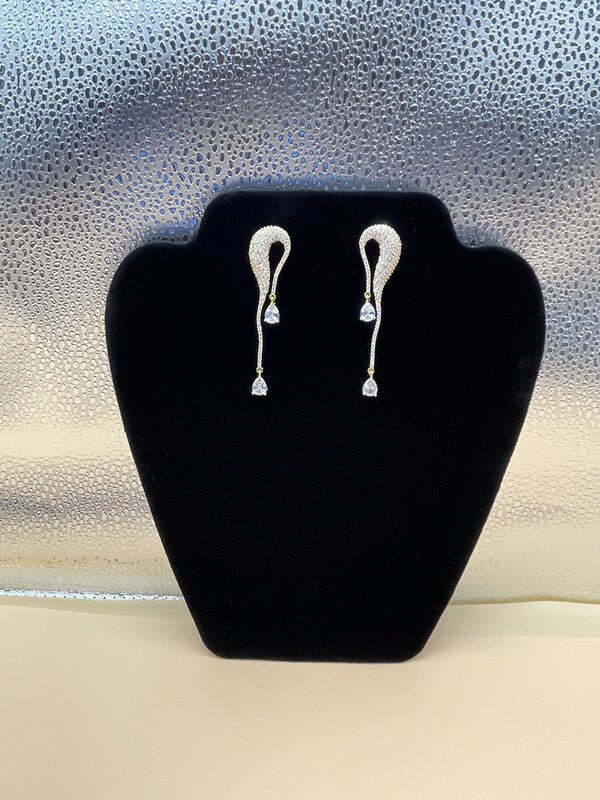 Silver Modern Teardrop Dangle Earrings - side view | Earrings by Adornly Designs