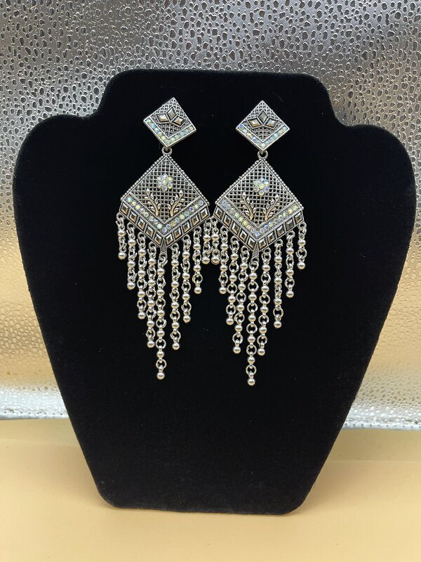 Silver Oxidized Chain Cascade Earrings - side view | Earrings by Adornly Designs