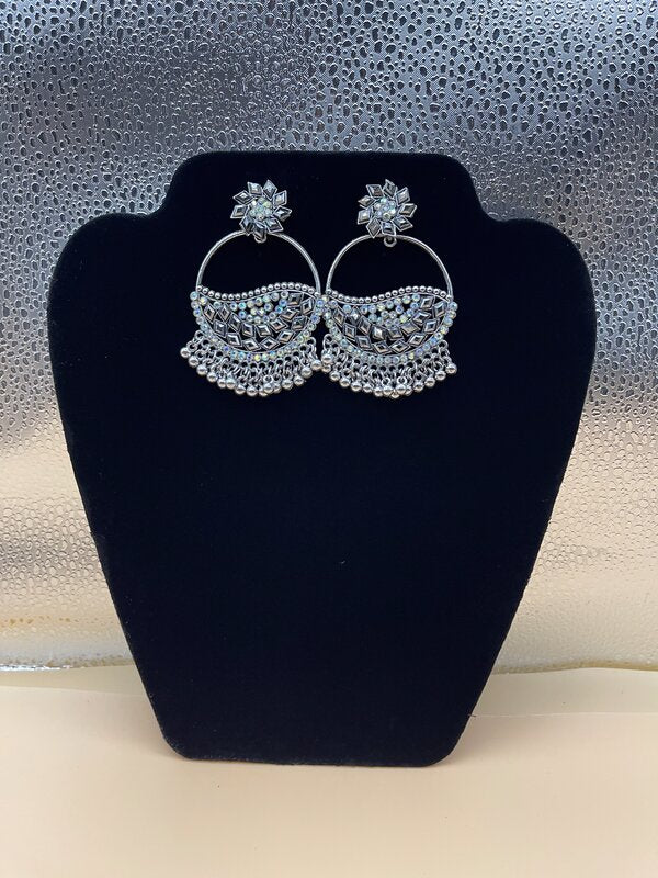 Silver Oxidized Crescent Chandbali Earrings - side view | Earrings by Adornly Designs