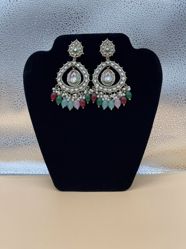 Silver Oxidized Multi-Color Chandbali Earrings - side view | Earrings by Adornly Designs