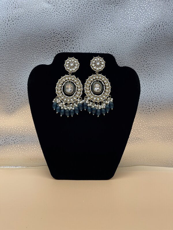 Silver Oxidized Pearl Cluster Chandbali Earrings - side view | Earrings by Adornly Designs