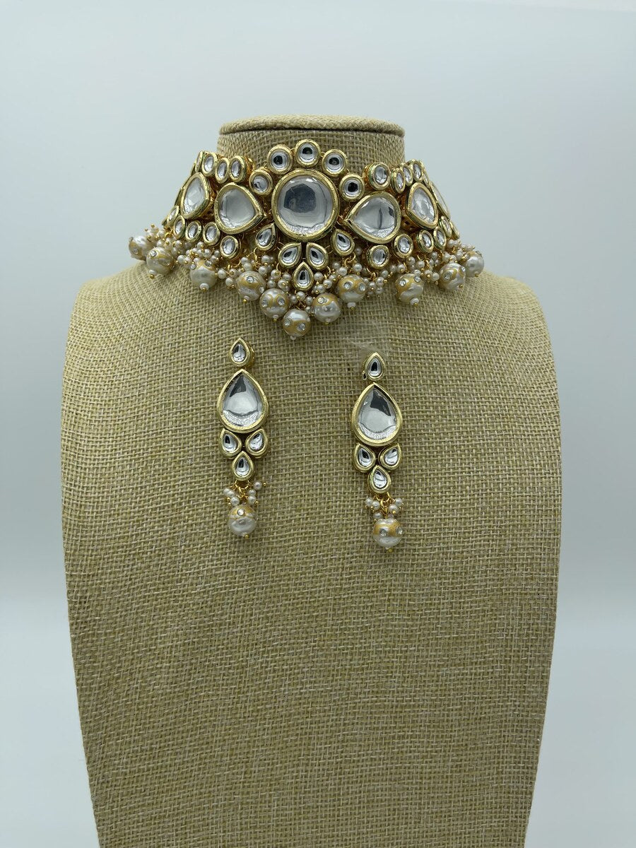 Kundan Pearl Choker Set - front view | Necklace Set by Adornly Designs