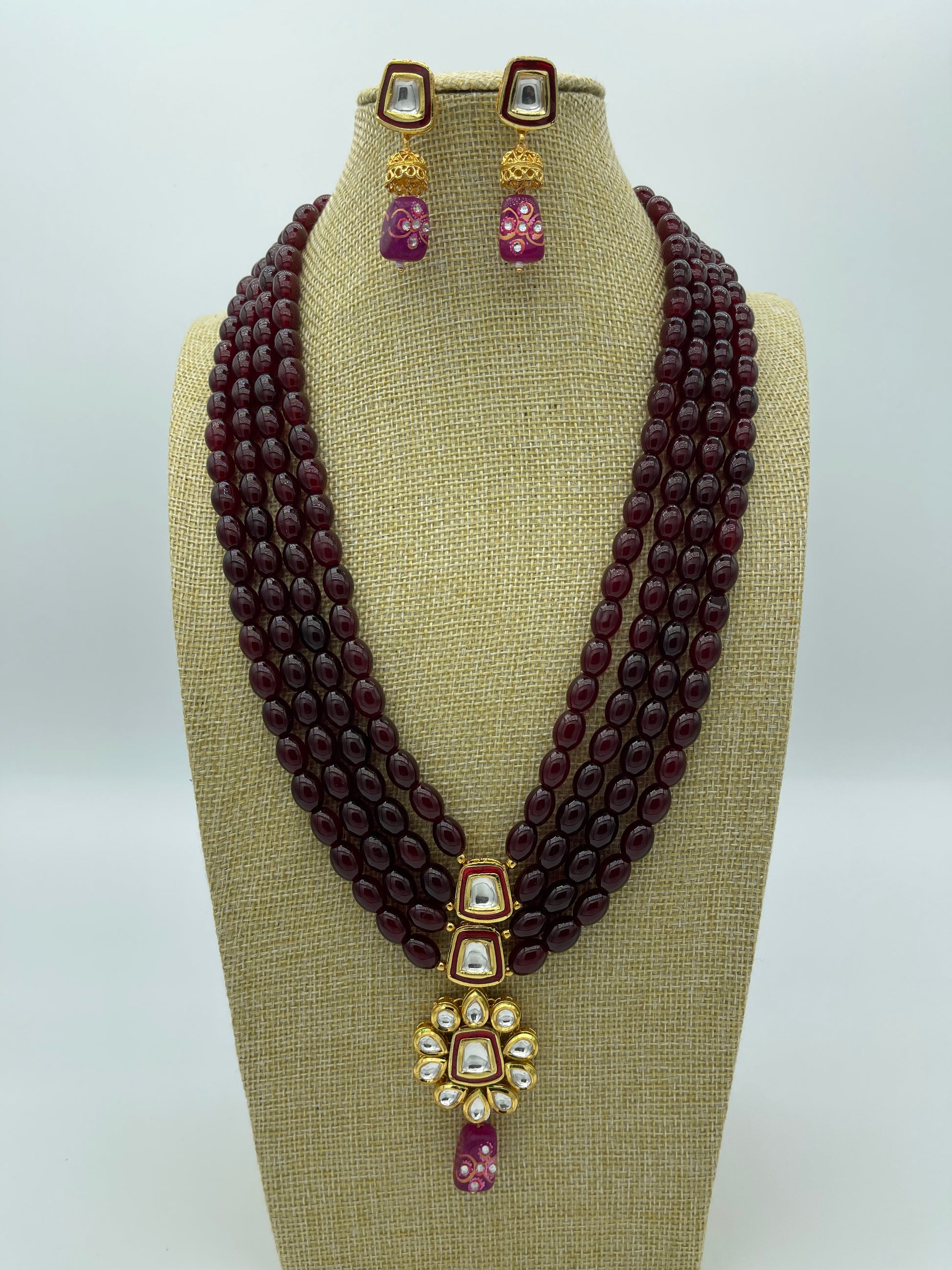 Royal Maroon Long Necklace | Necklace by Adornly Designs