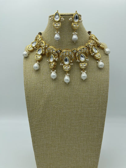 Gold Kundan Statement Necklace - side view | Necklace Set by Adornly Designs