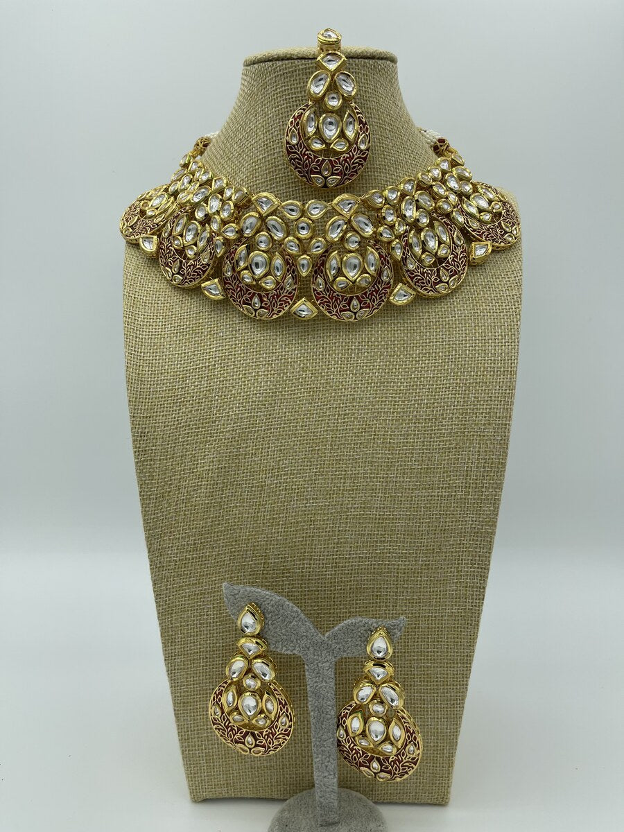 Polki Meenakari Bridal Choker - side view | Necklace Set by Adornly Designs