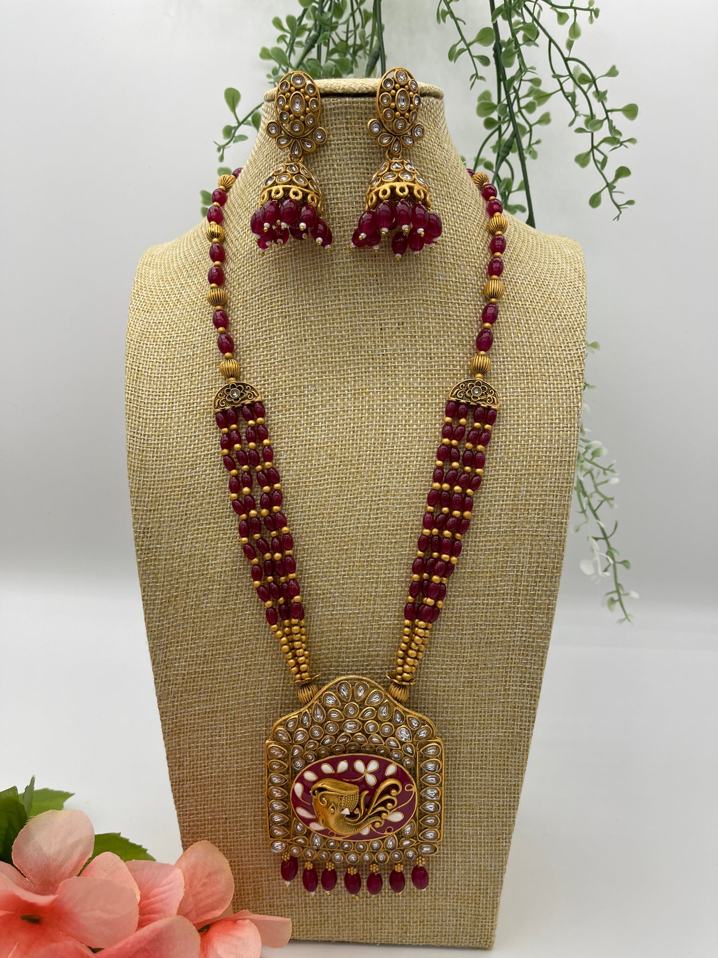 Maroon Ganesha Long Necklace | Necklace by Adornly Designs