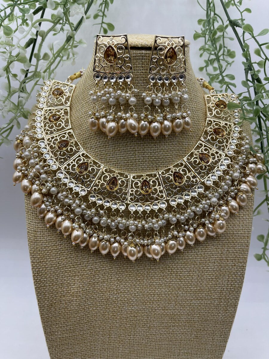 Antique Gold Multi-Layer Necklace - side view | Necklace Set by Adornly Designs