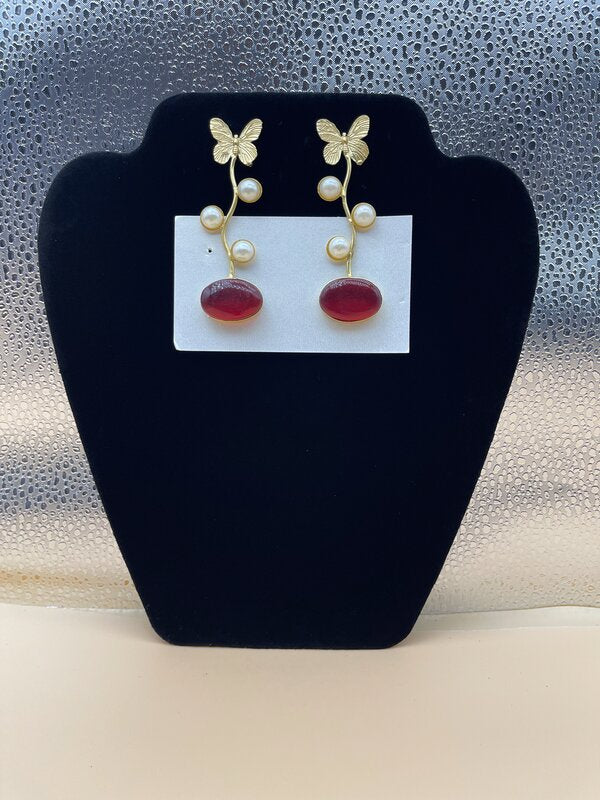 Gold Butterfly Ruby Drop Earrings - side view | Earrings by Adornly Designs