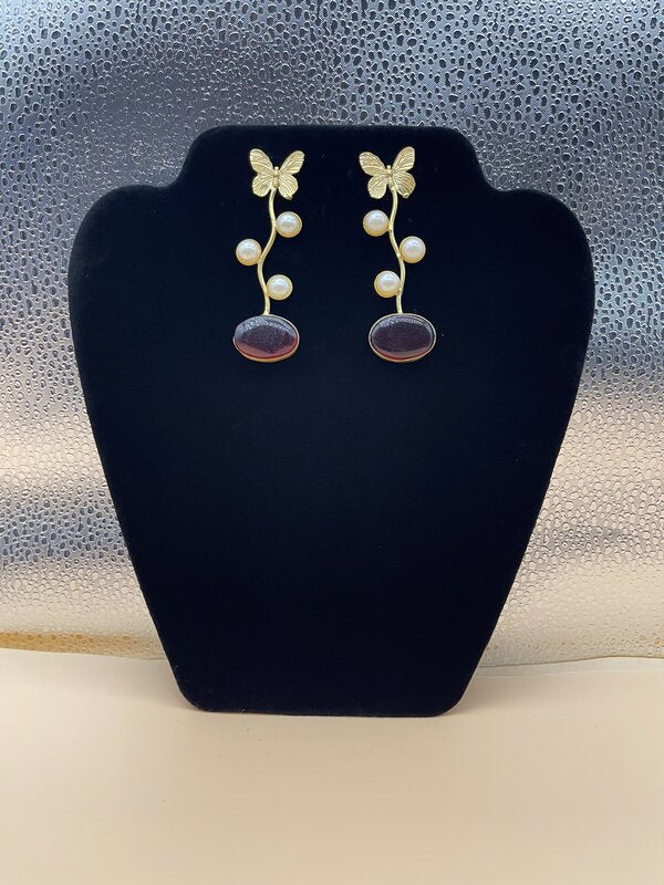 Gold Butterfly Vine Amethyst Drop Earrings - front view | Earrings by Adornly Designs