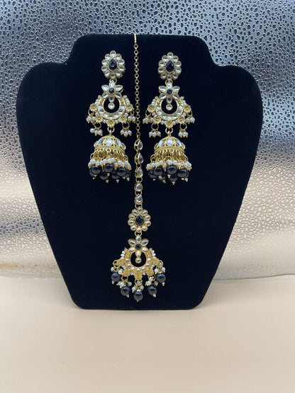 Gold Kundan Pearl Jhumka Bridal Set - front view | Bridal Sets by Adornly Designs