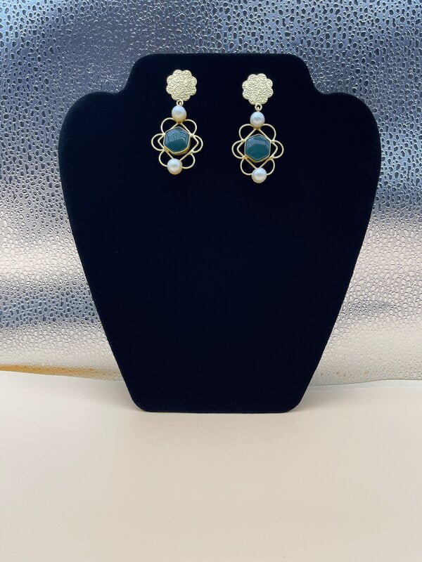 Gold Turquoise Crystal Stud Earrings | Earrings by Adornly Designs
