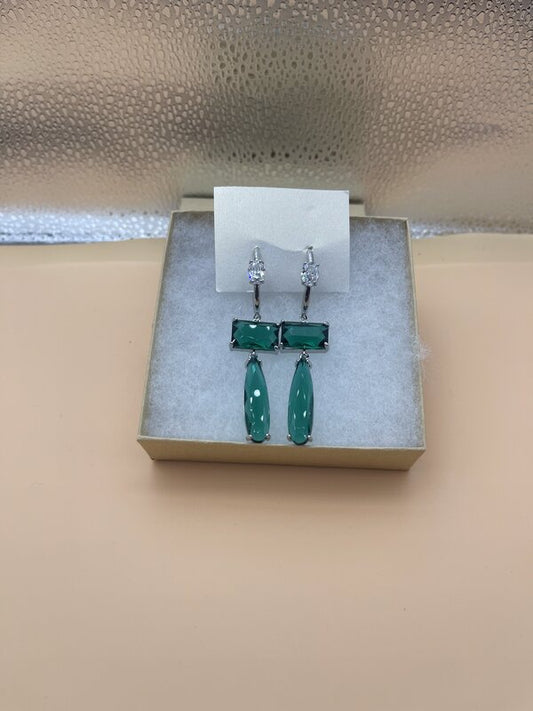 Green Emerald Bar Drop Earrings | Earrings by Adornly Designs