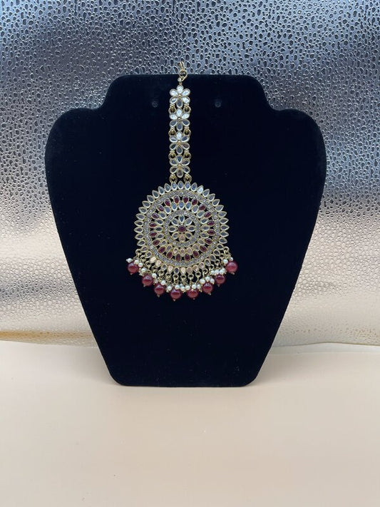 Silver Oxidized Multi-Color Beaded Maang Tikka - front view | Maang Tikka by Adornly Designs