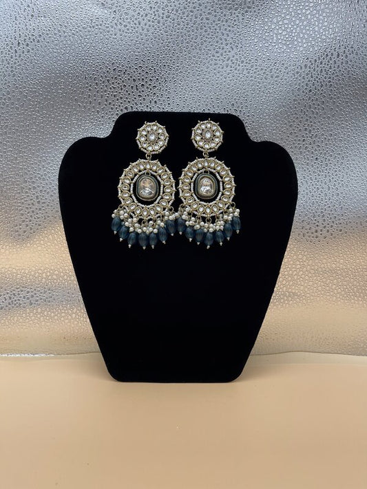 Silver Oxidized Pearl Cluster Chandbali Earrings - front view | Earrings by Adornly Designs