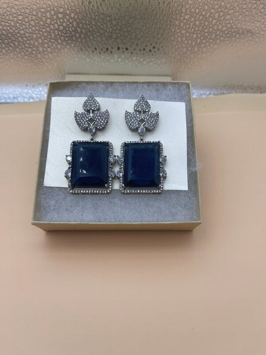 Silver Sapphire Leaf Stud Earrings - front view | Earrings by Adornly Designs